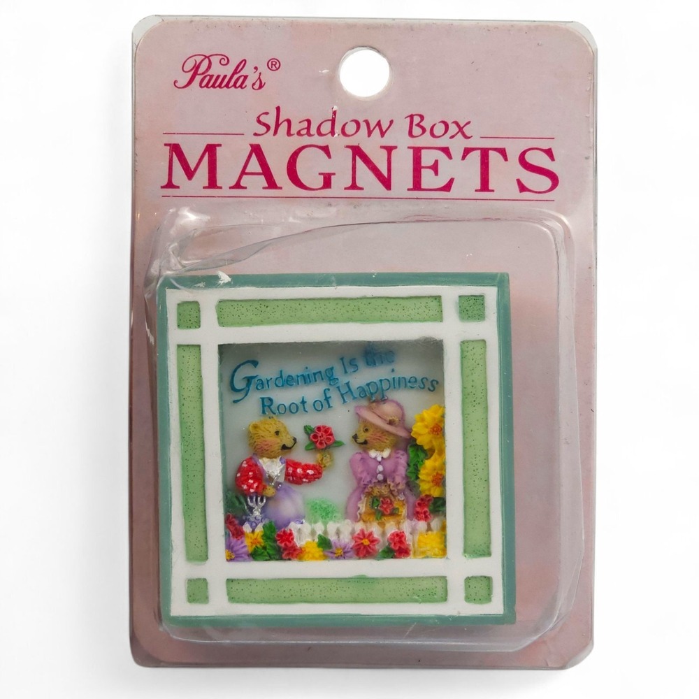 Vintage Paula's Shadow Box Magnet Gardening Is The Root Of Happiness Bear Gift